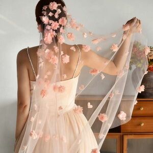 Pink Floral Bridal Veil